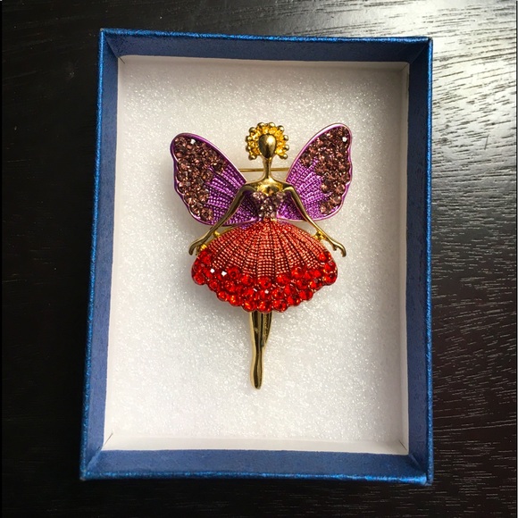 Multi Color Austrian Crystals Fairy Ballerina Dancer Enhanced Brooch Pin Pendant - Picture 6 of 14